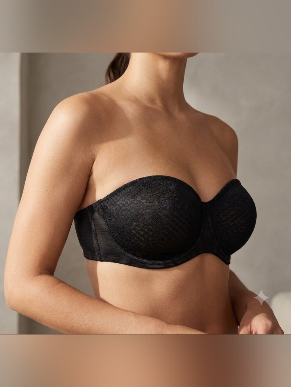 Wacoal 36G Black Strapless Lace Bandeau Bra Underwire Transparent
